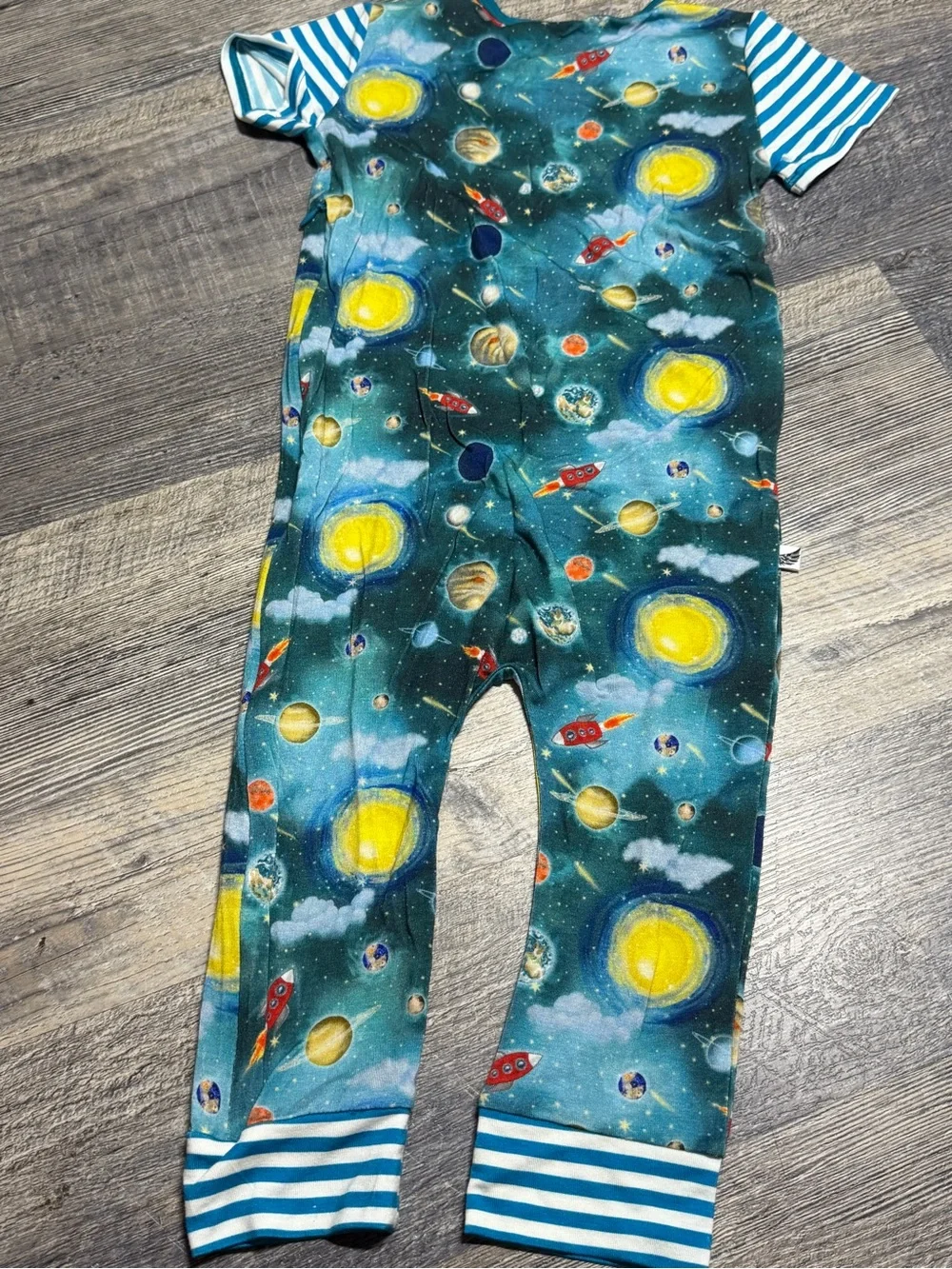 Free Birdees Bamboo Convertible Romper Pajamas Space Rocket Planets 3T EUC